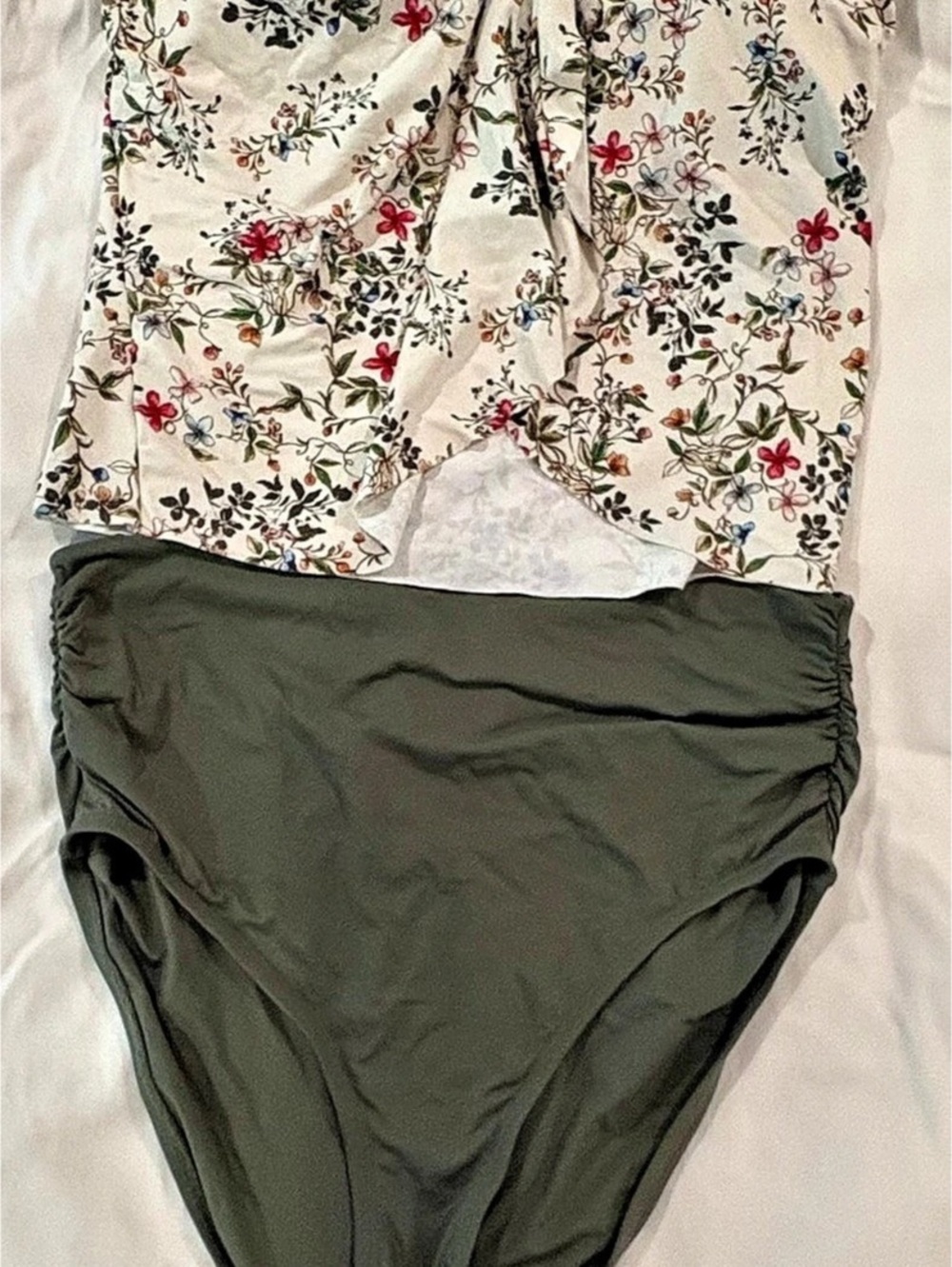 Floral One-Piece Swimsuit in Green & Cream Like New